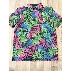 Good Good Golf Men's Polo Shirt Tropical Palm Print Multicolor Size Medium